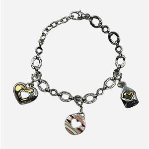 Brighton Charms Bracelet Silver 3 Love Heart Love Letter Oval Link